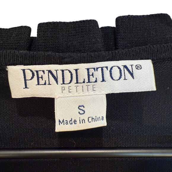 Vintage Pendleton Silk Top Petite Small Black Ruffled Collar - Picture 8 of 12